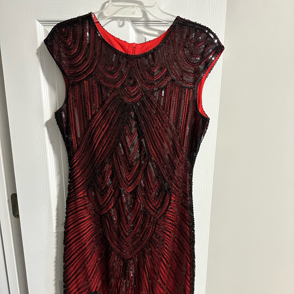 PLULON 1920s Sequin Beaded Fringed Flapper Dress with accessories size medium